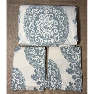 Pottery Barn Lucianna Medallion Duvet Sham Set KING Percale Blue Cotton Floral
